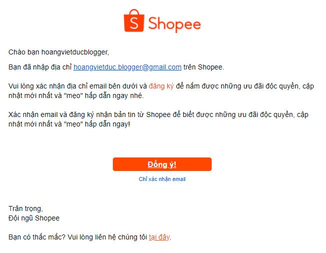 xác nhận email đăng ký tài khoản shopee
