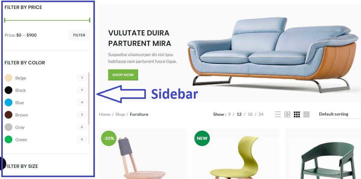 thiết kế sidebar lọc theo giá cho website